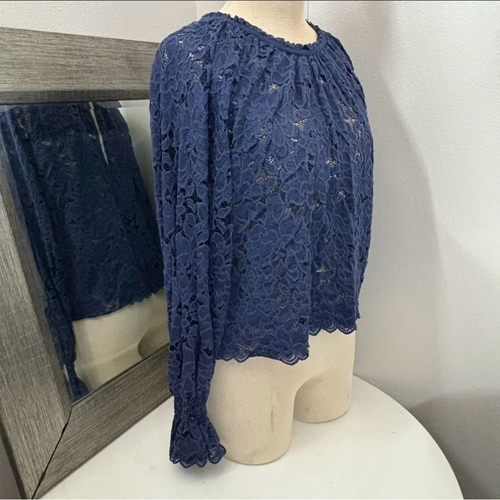 Free People Blue Ruffled Olivia lace Blouse